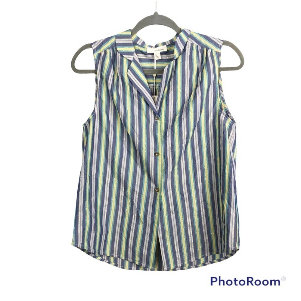 The Korner striped sleeveless button down blouse size S NWT